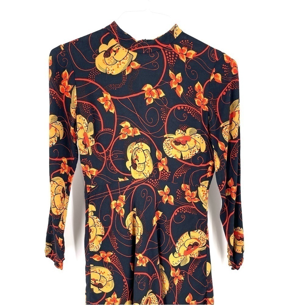 ZARA 70s High Neck Zip Long Sleeve Printed Flounce Tunic Short Stretch Dress - Picture 5 of 8
